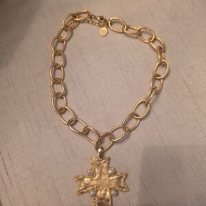 Susan Shaw Triple 24 Karat Gold Plated Cross Necklace With Real Pearls